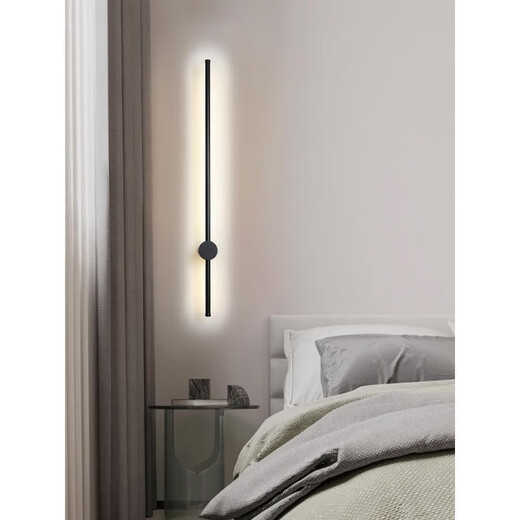Miaopule Minimalist Long Strip LED Wall Lamp Bedroom Bedside Simple Modern Line Corridor Staircase Creative Living Room Wall Lamp Obsidian Black-60CM-Three Color Changing