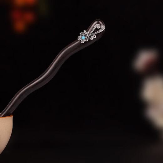 Su Shiliu 925 silver sandalwood hairpin hairpin retro cheongsam new Chinese style headwear female birthday gift for wife and girlfriend peach blossom ebony hairpin