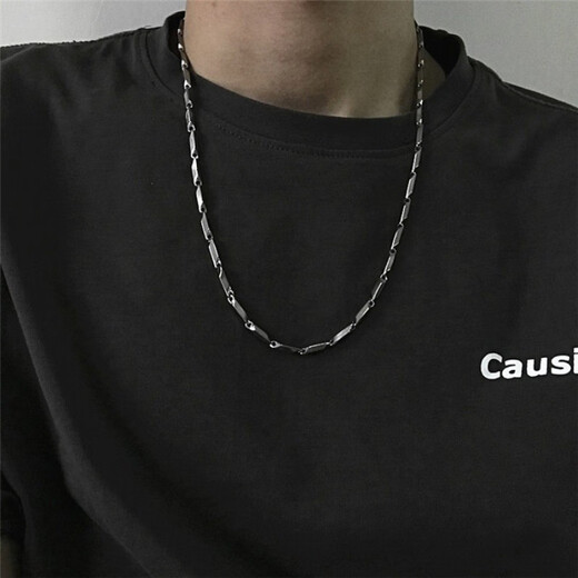 Qi Xiaomi Hip-Hop Diamond Bamboo Necklace Men's Trendy Men's Clavicle Chain Simple Fashion Student Chain European and American Street Titanium Steel Pendant