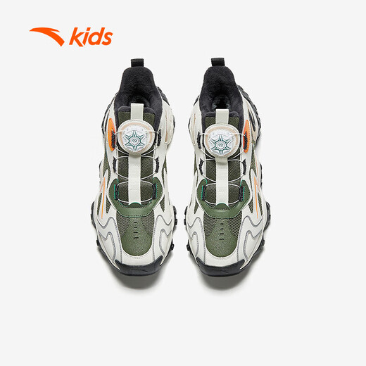 ANTA Children's Cotton Shoes Men's Big Children's Shoes 2024 Winter Plush Warm Knob Buckle Snow Non-Slip Rock High Top Cotton Boots Jet Green/Ivory White/Oatmeal Gray-2 34