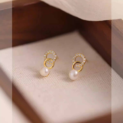 Qi Xiaomi Double Ring Earrings for Women 2025 New Artificial Pearl Earrings Niche Design Earrings for Women High-end Earrings Trendy Double Ring Earrings 2 Pack