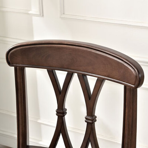 
Famanshijia American solid wood full log walnut dining chair high backrest restaurant home casual book chair retro desk chair 9925 walnut color log dining chair a