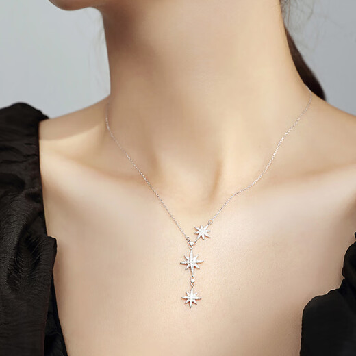Zhou Dasheng star necklace female internet celebrity clavicle chain niche design cold style 925 sterling silver six-pointed star necklace six-pointed star necklace