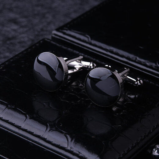 Lieshang black cufflinks enamel cufflinks men's cufflinks cufflinks French shirt cuff buttons French shirt formal black round cufflinks