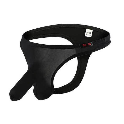 Pleasing underwear for men with empty back and exposed arms, sexy thong, comfortable ice silk gun bullets separated translucent men's S white