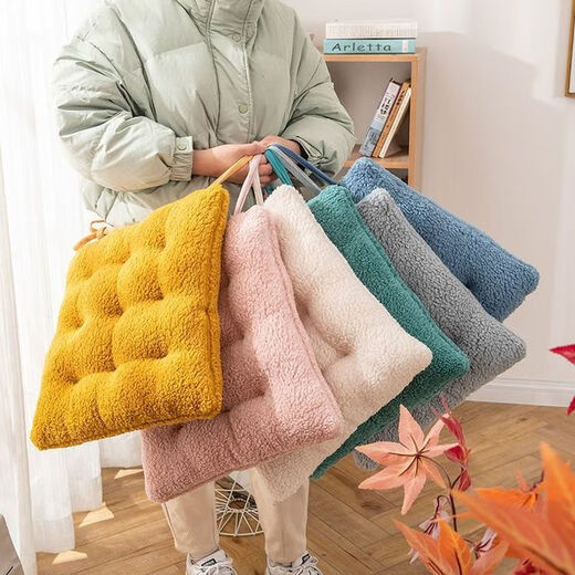 Rongtao Plush Thickened Chair Cushion Winter Student Seat Cushion Office Sedentary Stool Dining Chair Butt Cushion Lamb Velvet-Maca Blue