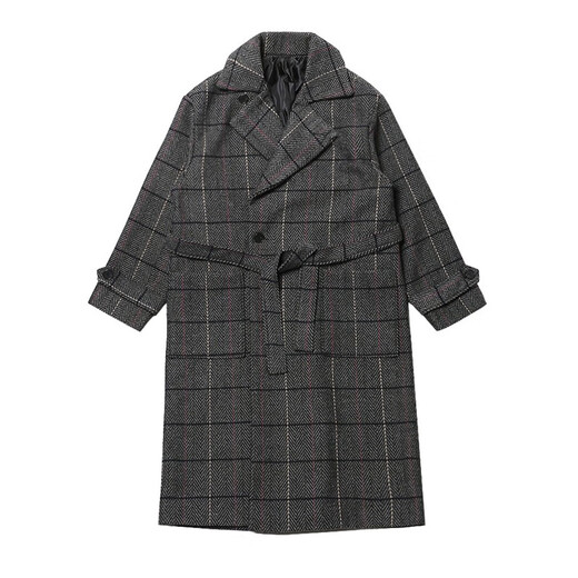 Avansby 2023 new autumn and winter coat men's Korean style loose knee-length mid-length plaid woolen windbreaker jacket plaid 3XL