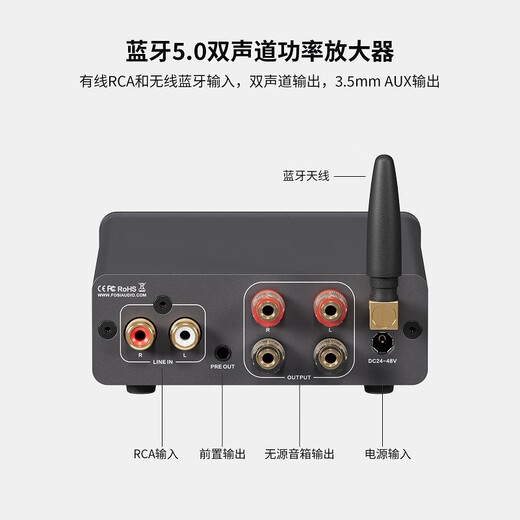 FOSI AUDIO BT20APRO digital amplifier high power amplifier mini Bluetooth HIFI small home fever high quality heavy bass gun gray 32V/5A power adapter