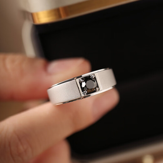 MZMZ Customized Platinum Men's Ring Yao Black Luxurious 950 Ring Black Diamond Birthday Anniversary Gift for Boyfriend Yao Black - Platinum 950 Main 20 Points Black Diamond