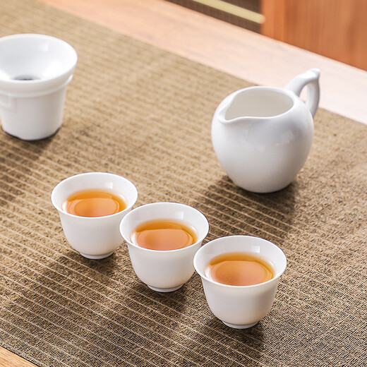 Runyang 2025 new complete set of mutton-fat jade tea set for home white porcelain tea set office teapot tea cup as a souvenir gift