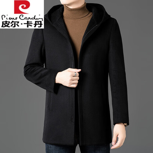 Pierre Cardin Autumn and Winter Men's Casual Hooded Double-sided Wool Coat Autumn and Winter Removable Down Jacket Lined Wool Coat Double-sided Wool-Khaki High-End Down Liner M 170 Recommended 125Jin Jin is equal to less than 0.5kg