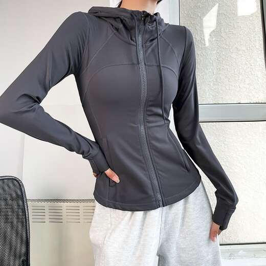 LULULMCCTN Yoga Top Women's Long Sleeve Pilates Professional Training Stand Collar Tight Running Sports Jacket Women Gray L