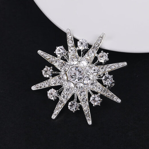 Sili anti-exposure corsage Korean style suit eight-pointed star men's brooch personalized light luxury accessories pin silver sparkling diamond eight-pointed star