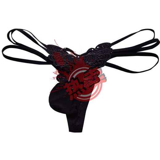 Japanese style thong men's jj set with butterfly pattern one piece lace underwear low waist large size black opening