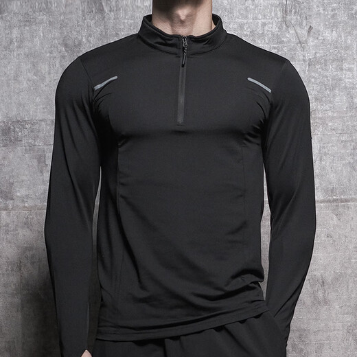 Lutielang Long Sleeve T-Shirt Cycling Suit Men's Running Sports Fitness Training Stand Collar Half-Zip Coach Quick-Drying Clothing Black L