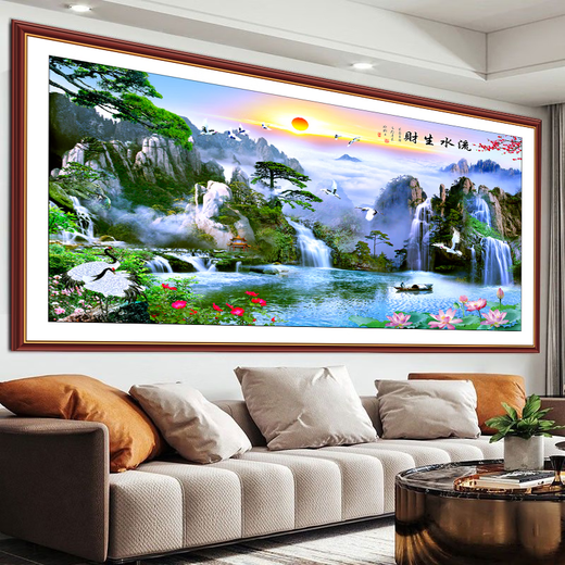 Dincmei Dingchuangmei Living Room Sofa Background Wall Decoration Painting Self-adhesive Wall Sticker Landscape Painting 3D Three-dimensional Home and Everything Happens Wallpaper Mural 20. Flowing water makes money Width 256cm-Height 122cm