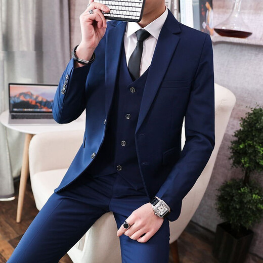 Kaduton suit men's three-piece professional business small suit formal jacket men's slim groom's wedding dress black double button suit + trousers + shirt XL 116-126Jin Jin equals 0.5 kg + 8 gifts