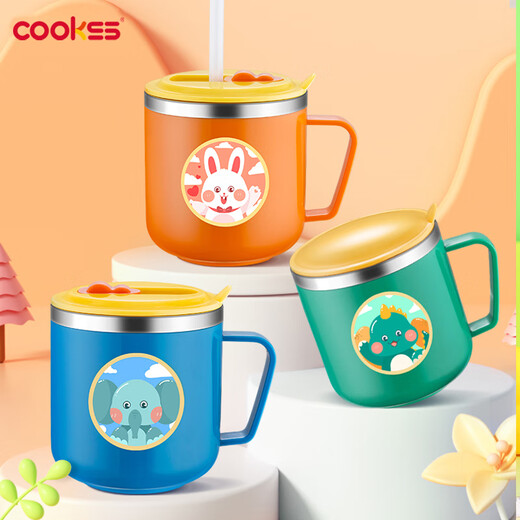 COOKSS children's water cup milk cup 316 stainless steel learning drinking cup baby 1-3 years old with sippy cup drinking water with scale orange
