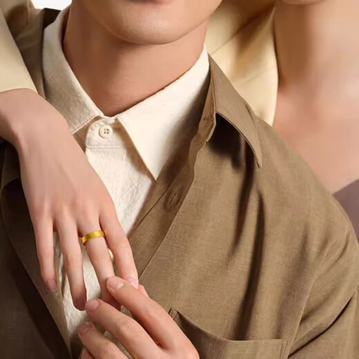 Chenru au999 pure gold-wrapped silver ring gold color Fuhui couple ring for girlfriend birthday Chinese Valentine's Day gift No. 8
