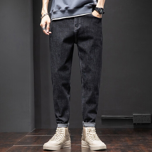 Charluoel Jeans Herren Frühling und Herbst neue Stil Hosen Herren loser Straight Herrenhosen Trendy Brand 2025 Frühling Casual Long Hosen 6621 Black 33
