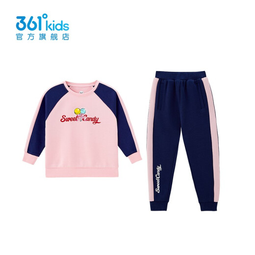 361 Children's Clothing Children's Suits Girls' Suits Girls' Knitted Sweaters and Pants Two-piece Sports and Leisure Suits Ice Crystal Powder/Dark Navy (Girls) 130CM