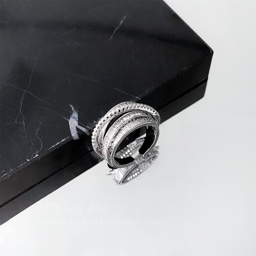 Xiaoqinggua multi-layer micro-setting open ring female personalized fashion index finger ring ins hip-hop ring 520 gift for girlfriend multi-layer micro-setting ring (open) R0476