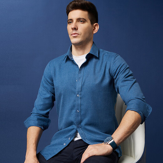 杉杉【磨毛加厚】衬衫男士长袖秋季商务休闲纯色抗皱保暖合体翻领男装