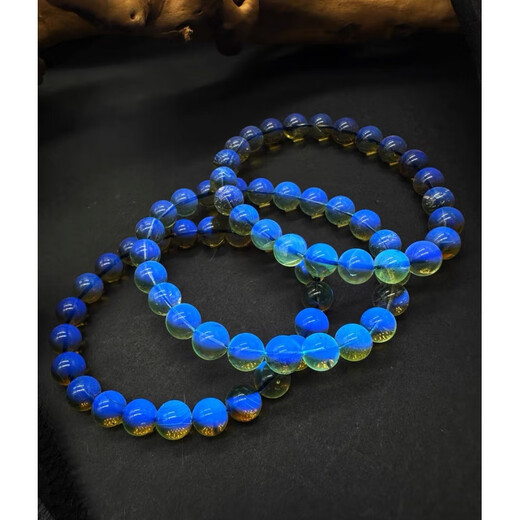 Fat Donglai same style blue amber bracelet 8A water purified round beads gold amber simulation amber bracelet 108 beads for men and women blue amber bracelet + gift box 8mm blue amber bracelet