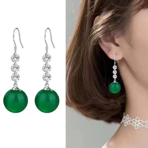 Yan Chang S925 earrings rhinestone agate earrings women's pearl earrings hypoallergenic Korean style personality temperament new silver jewelry glossy earrings single diamond white water drop 10*14
