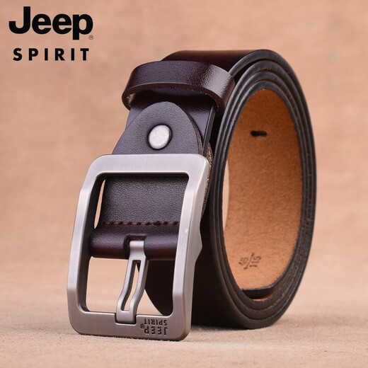 JEEP SPIRIT Jeep belt men's belt cowhide business casual pin buckle trouser belt young and middle-aged gifts for husband and elders gift box