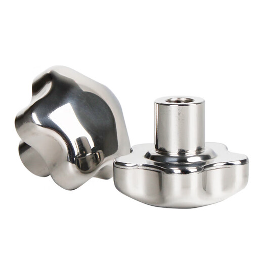 Lingjian 304 stainless steel plum blossom handle nut mechanical handwheel hand screw star handle knob hexagonal nut m12 finely polished solid M16 handwheel 75mm