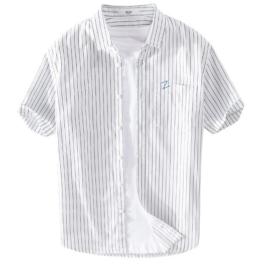 Songshiker summer casual short-sleeved striped shirt men's loose shirt new men's Japanese style literary shirt base shirt 9740 black L