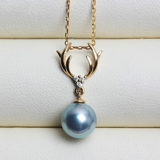 Dingying Japanese Akoya True Duoma Pearl Pendant Single Necklace for Women Extremely Strong Light Rare Silver Gray Translucent Blue-Green Light True Duoma Pendant (Zircon Style) (Excluding Chain) 7.5-8mm