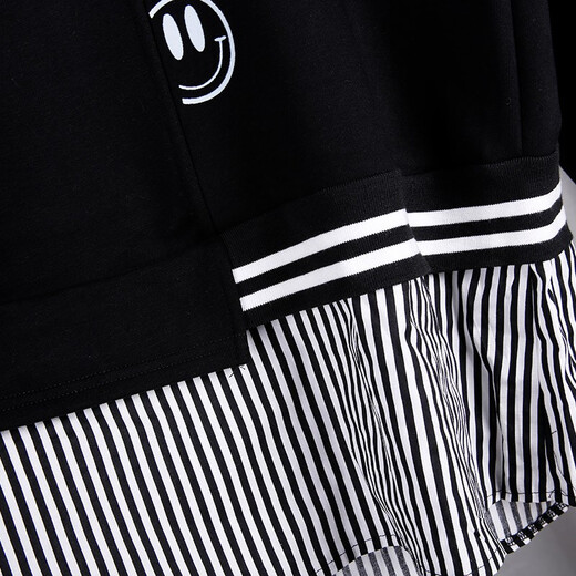 Shani Doro large size women's loose fat mm spring and autumn winter clothing new slim model fake two-piece velvet warm sweatshirt for women 17491 black velvet 2XL recommended 140-160Jin Jin equals 0.5 kg to wear