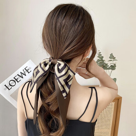 Zhuo Keke bow tie streamer tied into a low ponytail hair accessories women's winter hair rope head flower high-end hair tie hair tie high-end head rope coffee color F style streamer