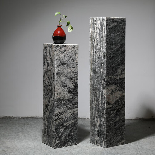 Jingshiyun stone pillar marble natural solid sculpture base entrance hall courtyard Chinese style decorative column floor-standing ornament 20*20*80 (ink cloud pattern)