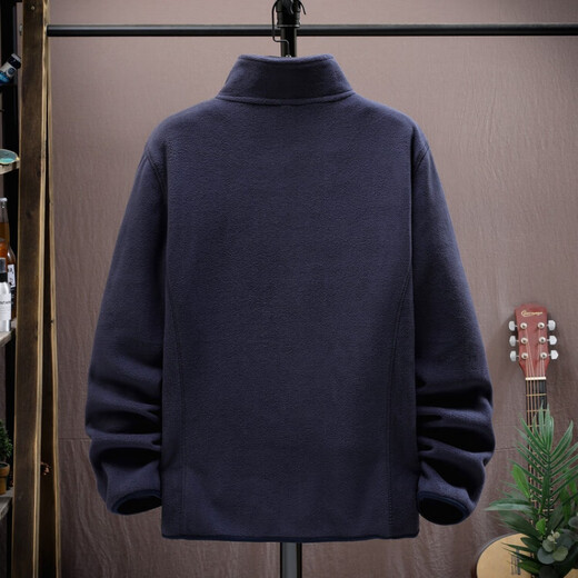 Pierre Cardin 2024 new style fleece jacket men's national fashion loose large size stand collar casual autumn and winter polar fleece jacket royal blue XL