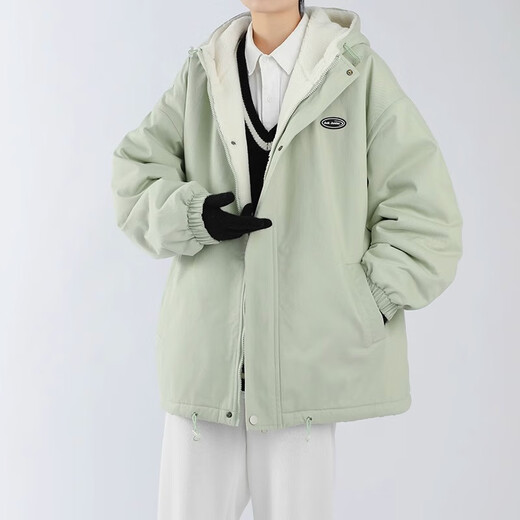 RFKU sherpa jacket men's casual loose plus velvet thick cotton clothing trendy brand autumn and winter warm and handsome loose hooded jacket black XL (recommended 140-165 Jin Jin equals 0.5 kg)