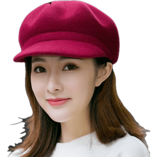 TBRZ light luxury brand women's autumn and winter woolen beret octagonal hat top hat British temperament fashion versatile duck tongue orange red to orange adjustable (54-59cm)