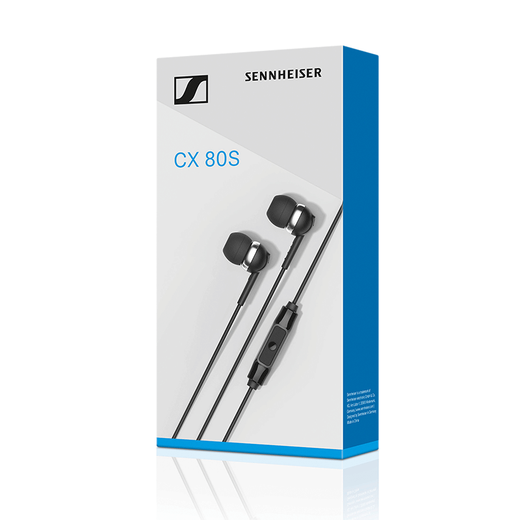 Sennheiser CX 80S in-ear wired music headphones, heavy bass mobile phone computer game headphones earplugs, wired control with microphone for calls, black
