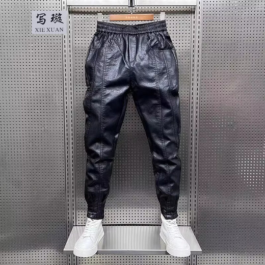 Write Xuan winter men's leather pants with velvet and thickening to keep warm, high-waisted, waterproof and windproof, large size loose leather pants for motorcycles and motorcycles, men's leather pants black, no velvet 3XL 150-165Jin Jin is equal to 0.5kg Recommendation