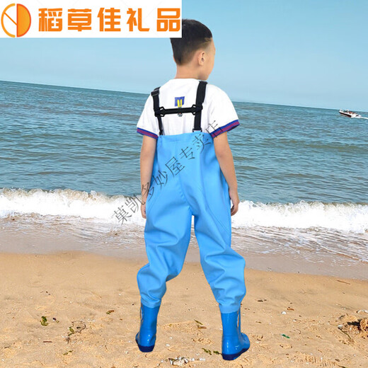 Children's water play one-piece waders, kindergarten waterproof clothes, children's rain boots for men and women, men's and women's fishing rain pants, beach children's (rose red) overalls, size 26 (shoe inner length 17cm)