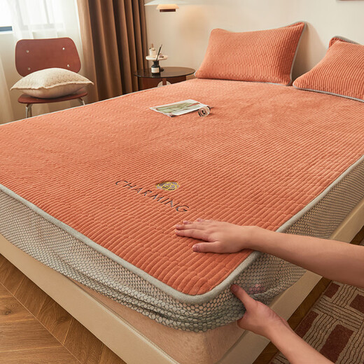 Gudie milk velvet quilted fitted sheet single piece thickened and warm winter Simmons mattress protector embroidered dustproof bed cover rock gray 180cmx200cm single fitted sheet