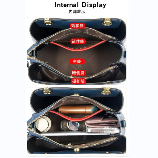 Kangaroo Kara brand genuine leather women's bag for holiday gift to mother cowhide bag for women 2025 new middle-aged ladies crossbody bag handbag dark blue (gift box + hand bag card bag pendant)