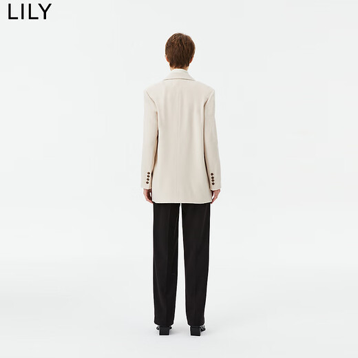 LILY counter selection spring new women's sheep wool commuter style double-breasted casual suit jacket 604 beige M