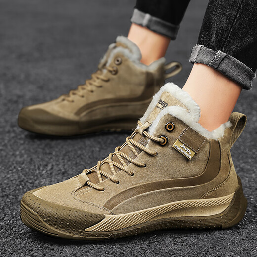 
Jeep men's shoes 2025 new spring and autumn warm snow Martin boots outdoor workwear medium and high top casual shoes khaki 1289 (leather shoe size) 41