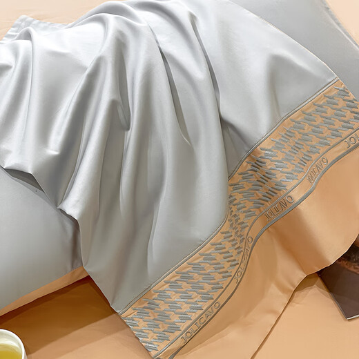 In Anlehnung an den natürlichen, leichten Luxus-Stil, 60-fädig, langstapelige Baumwolle, vierteiliges Set, reiner Baumwollsatin, bestickter Bettbezug, Spannbetttuch, hochwertige Bettwäsche, Haze Silver, 1,8 m Bettlaken, vierteiliges Set (Bettbezug 200 x 230 cm)