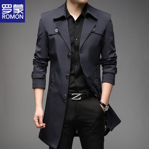ROMON повседневная ветровка мужская осенне-зимняя деловая против морщин корейская версия с тонкими лацканами средней длины из хлопка с утолщенной накидкой 8906 хлопок черный M 90-110Jin Jin равна 0,5 кг износа