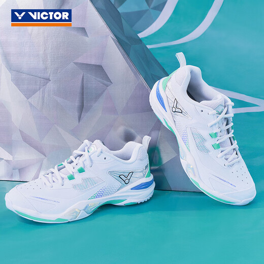 Zapatos de bádminton VICTOR Zapatos deportivos antideslizantes resistentes al desgaste para hombres y mujeres Zapatos de bádminton Victory Zapatos de competición Dai Ziying que absorben los golpes P9200TTY NLite AR blanco/blanco verde agua nuevo estilo 40.5