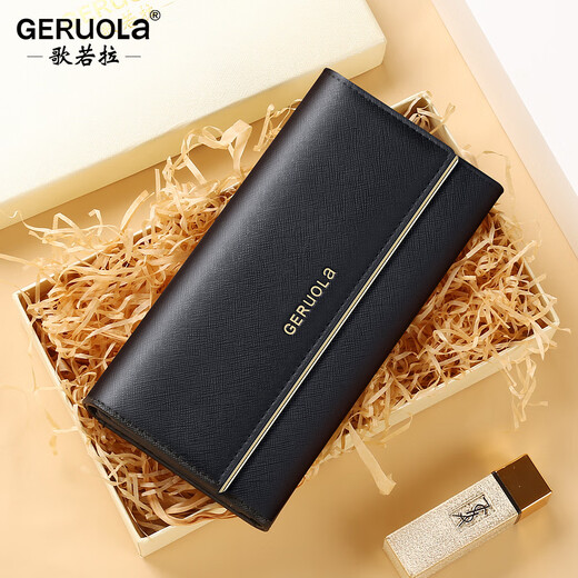 Gorola 2025 New Women's Wallet Long Genuine Leather Clutch Women's Wallet Coin Purse Wallet Large Capacity Multiple Card Slots Classic Black - Anti-Theft Brush